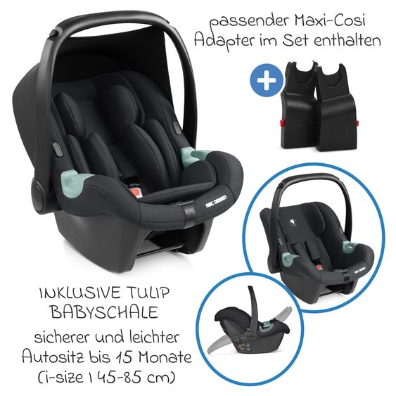 ABC Design 3in1 Kinderwagen-Set Samba 2 - inkl. Babywanne, Autositz Tulip Black, Sportsitz mit XXL Zubehörpaket - Dark Beige