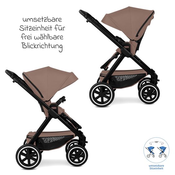 ABC Design 3in1 Kinderwagen-Set Samba 2 - inkl. Babywanne, Autositz Tulip Black, Sportsitz mit XXL Zubehörpaket - Dark Beige