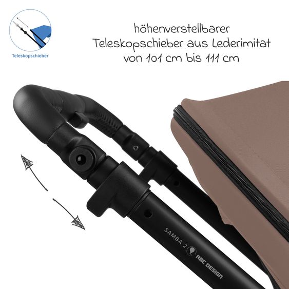 ABC Design 3in1 Kinderwagen-Set Samba 2 - inkl. Babywanne, Autositz Tulip Black, Sportsitz mit XXL Zubehörpaket - Dark Beige