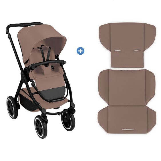ABC Design Set Passeggino 3in1 Samba 2 - incl. Navicella, Seggiolino auto Tulip Pearl, Seggiolino sportivo con pacchetto accessori XXL - Beige scuro
