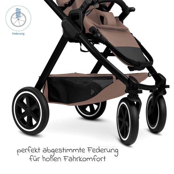 ABC Design Set Passeggino 3in1 Samba 2 - incl. Navicella, Seggiolino auto Tulip Pearl, Seggiolino sportivo con pacchetto accessori XXL - Beige scuro