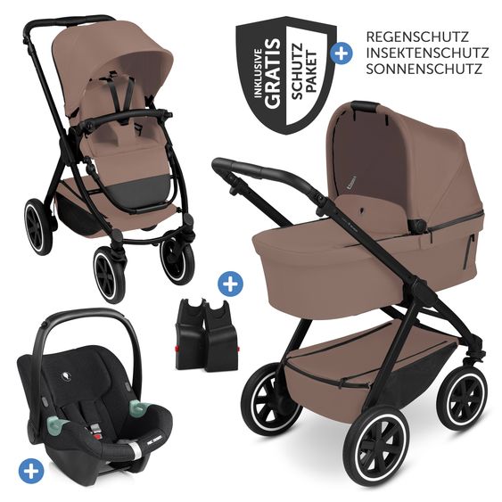 ABC Design 3in1 Stroller Set Samba 2 incl. carrycot, infant car seat Tulip Bubble, toddler seat & XXL accessory package - Dark Beige