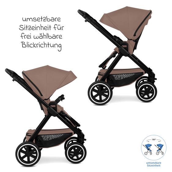 ABC Design 3in1 Kinderwagen-Set Samba 2 inkl. Babywanne, Babyschale Tulip Graphite, Sportsitz & XXL Zubehörpaket - Dark Beige