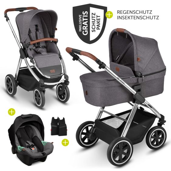 ABC Design 3in1 Kinderwagen-Set Samba - inkl. Babyschale Tulip & XXL Zubehörpaket - Diamond Edition - Asphalt