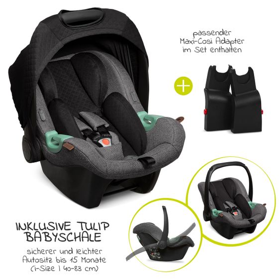 ABC Design 3in1 Kinderwagen-Set Samba - inkl. Babyschale Tulip & XXL Zubehörpaket - Diamond Edition - Asphalt