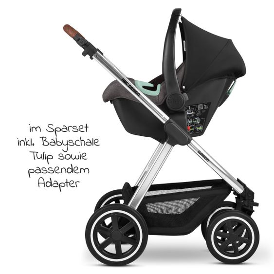 ABC Design 3in1 Kinderwagen-Set Samba - inkl. Babyschale Tulip & XXL Zubehörpaket - Diamond Edition - Asphalt