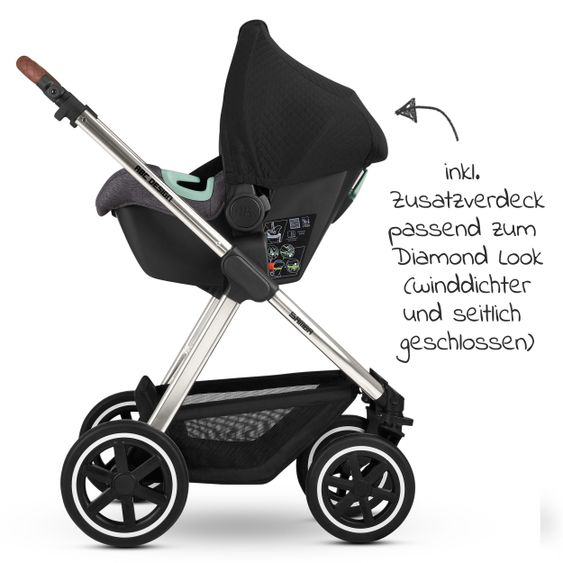 ABC Design 3in1 Kinderwagen-Set Samba - inkl. Babyschale Tulip & XXL Zubehörpaket - Diamond Edition - Asphalt