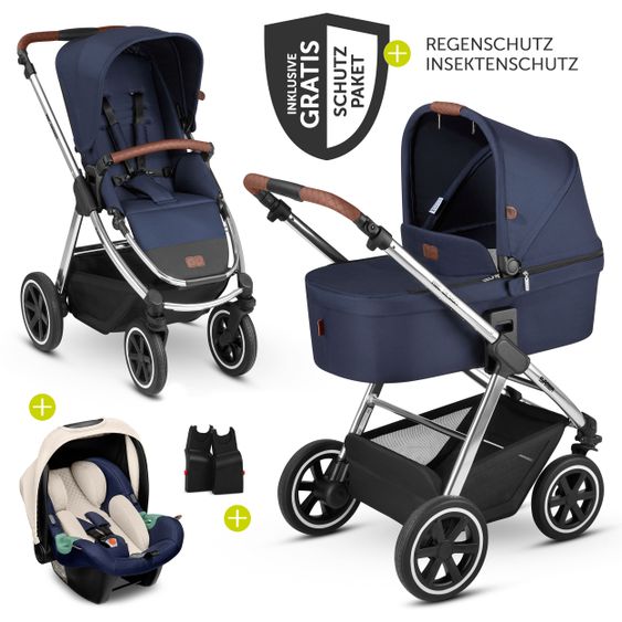 ABC Design 3in1 Kinderwagen-Set Samba - inkl. Babyschale Tulip & XXL Zubehörpaket - Diamond Edition - Navy