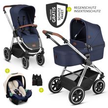 3in1 Kinderwagen-Set Samba - inkl. Babyschale Tulip & XXL Zubehörpaket - Diamond Edition - Navy