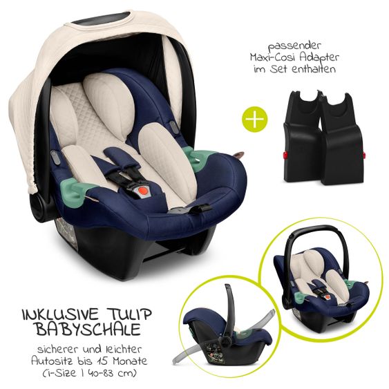 ABC Design 3in1 Kinderwagen-Set Samba - inkl. Babyschale Tulip & XXL Zubehörpaket - Diamond Edition - Navy