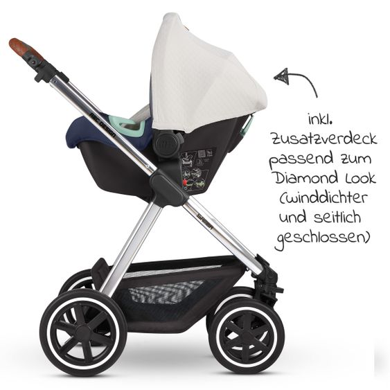 ABC Design 3in1 Kinderwagen-Set Samba - inkl. Babyschale Tulip & XXL Zubehörpaket - Diamond Edition - Navy