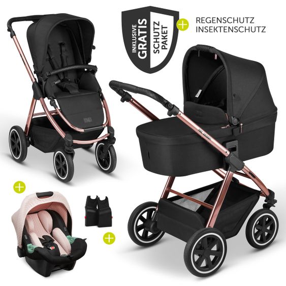 ABC Design 3in1 Kinderwagen-Set Samba - inkl. Babyschale Tulip & XXL Zubehörpaket - Diamond Edition - Rose Gold