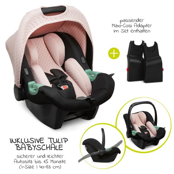 ABC Design 3in1 Kinderwagen-Set Samba - inkl. Babyschale Tulip & XXL Zubehörpaket - Diamond Edition - Rose Gold