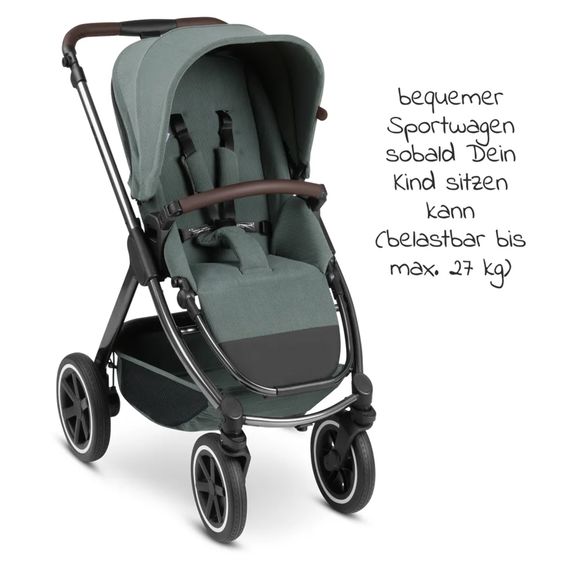 ABC Design Set passeggino Samba 3in1 - include navicella, seggiolino Tulip, seggiolino sportivo e pacchetto accessori XXL - Aloe