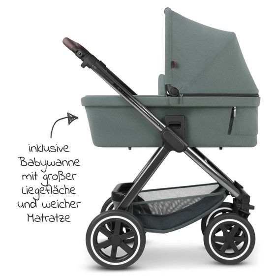 ABC Design Set passeggino Samba 3in1 - include navicella, seggiolino Tulip, seggiolino sportivo e pacchetto accessori XXL - Aloe