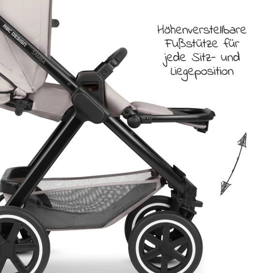 ABC Design 3in1 Kinderwagen-Set Samba - inkl. Babywanne, Autositz Tulip, Sportsitz und XXL Zubehörpaket - Powder