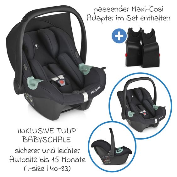 ABC Design 3in1 Kinderwagen-Set Samba - inkl. Babywanne, Autositz Tulip, Sportsitz und XXL Zubehörpaket - Pure Edition - Grain