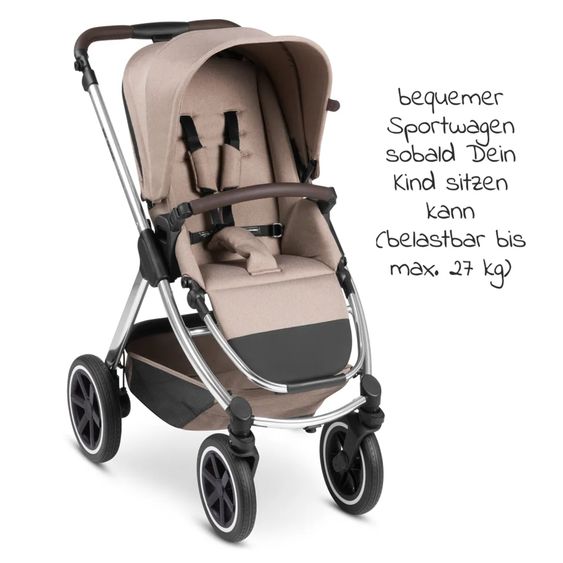 ABC Design 3in1 Kinderwagen-Set Samba - inkl. Babywanne, Autositz Tulip, Sportsitz und XXL Zubehörpaket - Pure Edition - Grain