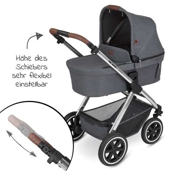 ABC Design 3in1 Kinderwagen-Set Samba - inkl. Babywanne, Autositz Tulip, Sportsitz und Zubehörpaket - Diamond Edition - Asphalt