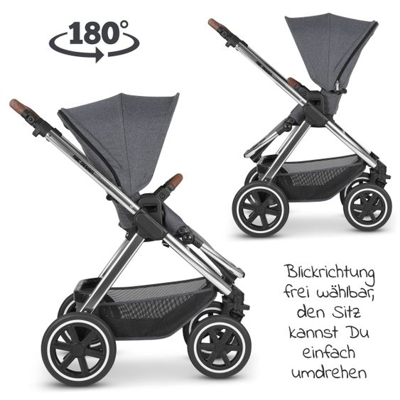 ABC Design 3in1 Kinderwagen-Set Samba - inkl. Babywanne, Autositz Tulip, Sportsitz und Zubehörpaket - Diamond Edition - Asphalt
