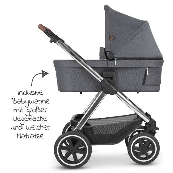 ABC Design 3in1 Kinderwagen-Set Samba - inkl. Babywanne, Autositz Tulip, Sportsitz und Zubehörpaket - Diamond Edition - Asphalt