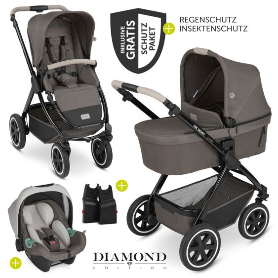 ABC Design 3in1 Kinderwagen-Set Samba - inkl. Babywanne, Autositz Tulip, Sportsitz und Zubehörpaket - Diamond Edition - Herb