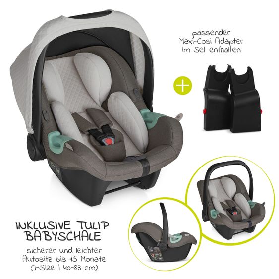 ABC Design 3in1 Kinderwagen-Set Samba - inkl. Babywanne, Autositz Tulip, Sportsitz und Zubehörpaket - Diamond Edition - Herb