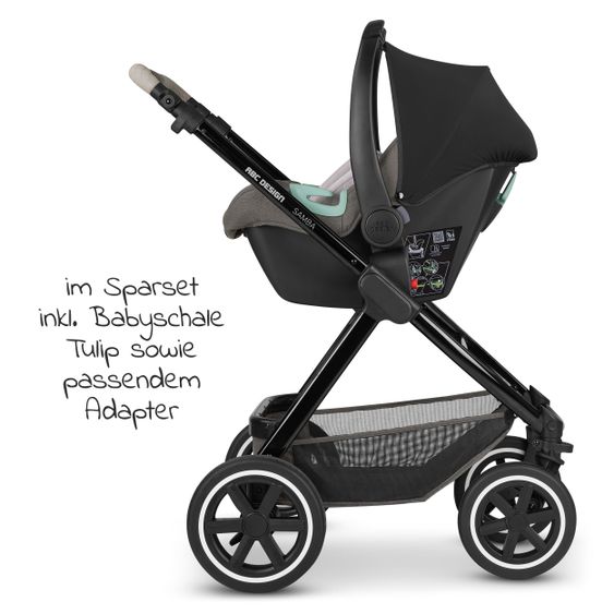 ABC Design 3in1 Kinderwagen-Set Samba - inkl. Babywanne, Autositz Tulip, Sportsitz und Zubehörpaket - Diamond Edition - Herb