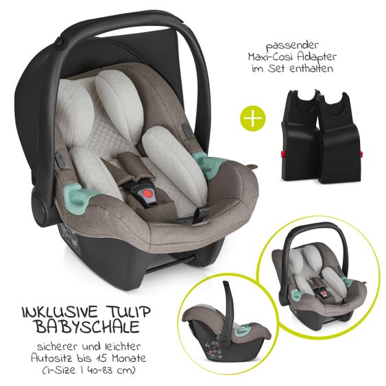 ABC Design 3in1 Kinderwagen-Set Samba - inkl. Babywanne, Autositz Tulip, Sportsitz und Zubehörpaket - Pure Edition - Nature