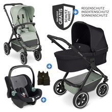Set Passeggino 3in1 Samba incl. Navicella, Seggiolino auto per neonati Tulip Graphite, Seggiolino auto Sport & Pacchetto accessori XXL - Pine