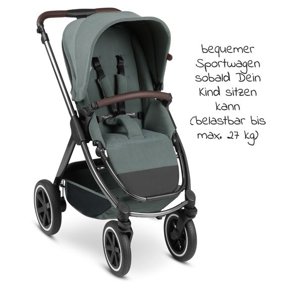 ABC Design 3in1 Kinderwagen-Set Samba inkl. Babywanne, Babyschale Tulip, Sportsitz & XXL Zubehörpaket - Aloe