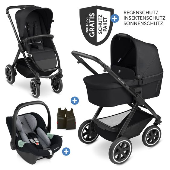 ABC Design 3in1 Kinderwagen-Set Samba inkl. Babywanne, Babyschale Tulip, Sportsitz & XXL Zubehörpaket - Ink