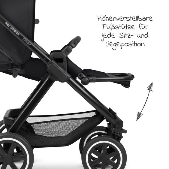 ABC Design 3in1 Kinderwagen-Set Samba inkl. Babywanne, Babyschale Tulip, Sportsitz & XXL Zubehörpaket - Ink