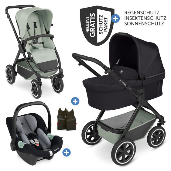 ABC Design 3in1 Kinderwagen-Set Samba inkl. Babywanne, Babyschale Tulip, Sportsitz & XXL Zubehörpaket - Pine