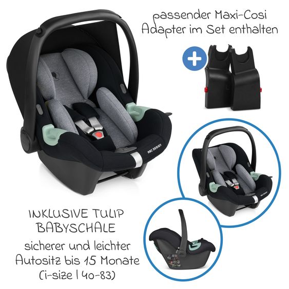 ABC Design 3in1 Kinderwagen-Set Samba inkl. Babywanne, Babyschale Tulip, Sportsitz & XXL Zubehörpaket - Pine