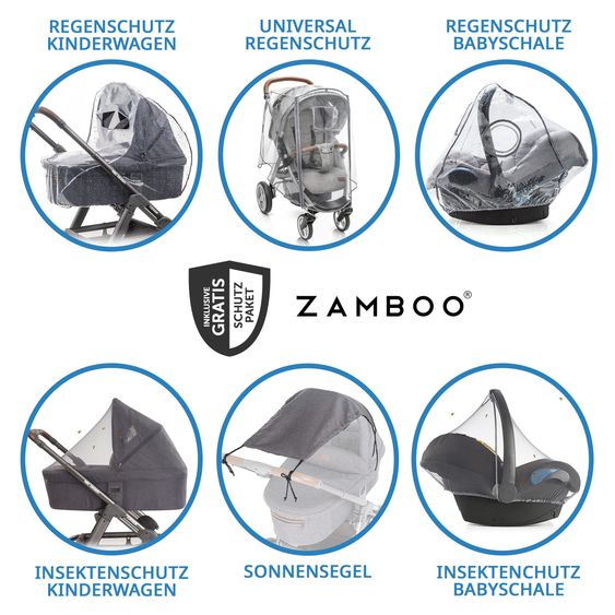 ABC Design 3in1 Kinderwagen-Set Samba inkl. Babywanne, Babyschale Tulip, Sportsitz & XXL Zubehörpaket - Pine