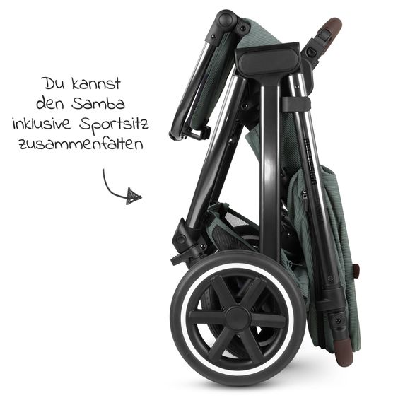 ABC Design 3in1 Stroller Set Samba incl. Babywanne Coal, Infant Car Seat Tulip Bubble, Sports Seat & XXL Accessory Package - Aloe