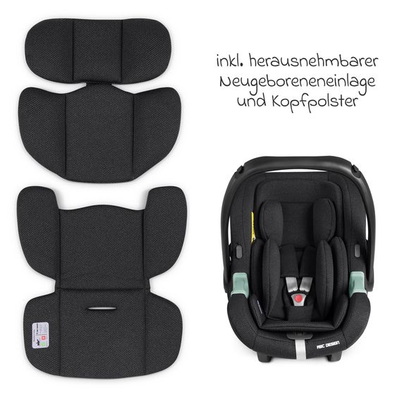 ABC Design 3in1 Stroller Set Samba incl. Babywanne Coal, Infant Car Seat Tulip Bubble, Sports Seat & XXL Accessory Package - Aloe