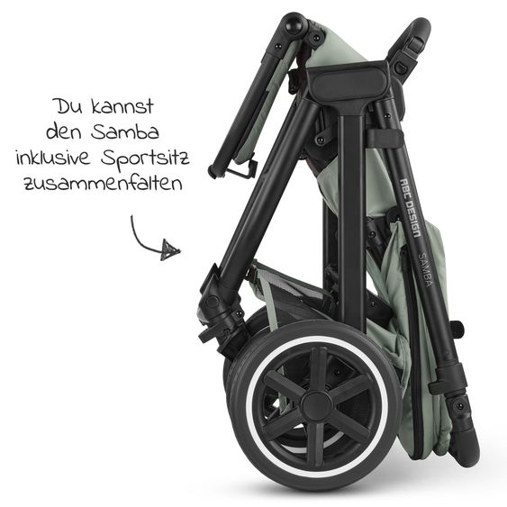 ABC Design 3in1 Stroller Set Samba incl. Babywanne Coal, Infant Car Seat Tulip Bubble, Sports Seat & XXL Accessory Package - Pine