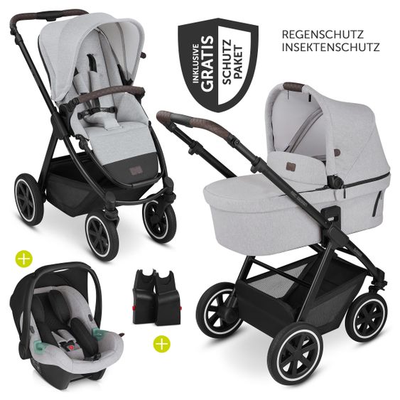 ABC Design 3in1 Kinderwagen-Set Samba - inkl. Babywanne, Sportsitz, Babyschale Tulip und Adapter - Fashion Edition - Mineral