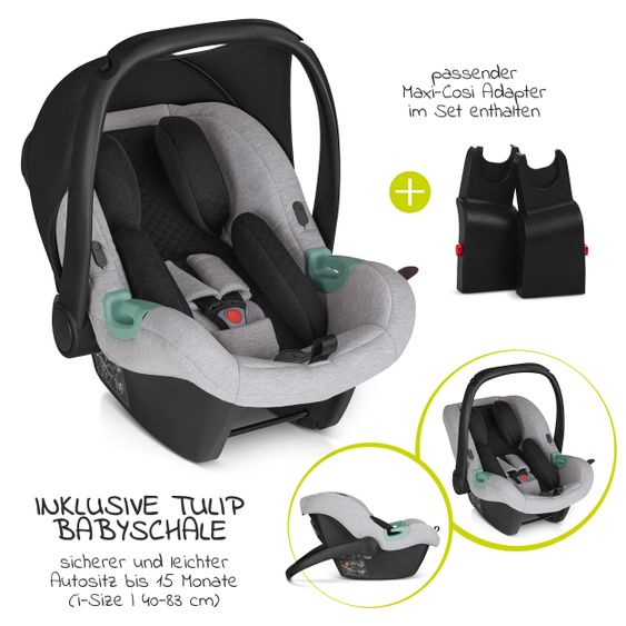 ABC Design 3in1 Kinderwagen-Set Samba - inkl. Babywanne, Sportsitz, Babyschale Tulip und Adapter - Fashion Edition - Mineral