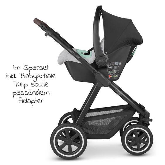 ABC Design 3in1 Kinderwagen-Set Samba - inkl. Babywanne, Tulip, Sportsitz, Wickeltasche & Fußsack - Fashion Edition - Mineral