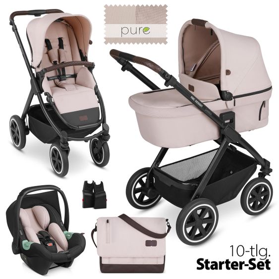 ABC Design 3in1 Kinderwagen-Set Samba Starter Set inkl. Autositz Tulip und XXL Zubehörpaket - Pure Edition - Berry