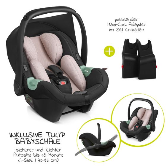 ABC Design 3in1 Kinderwagen-Set Samba Starter Set inkl. Autositz Tulip und XXL Zubehörpaket - Pure Edition - Berry