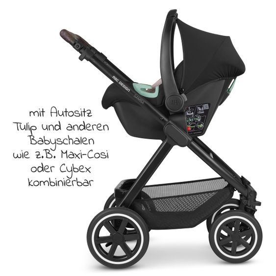 ABC Design 3in1 Kinderwagen-Set Samba Starter Set inkl. Autositz Tulip und XXL Zubehörpaket - Pure Edition - Berry