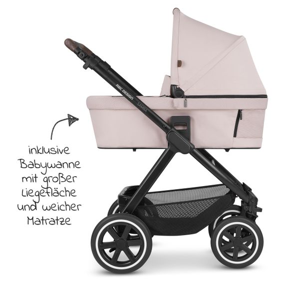 ABC Design 3in1 Kinderwagen-Set Samba Starter Set inkl. Autositz Tulip und XXL Zubehörpaket - Pure Edition - Berry
