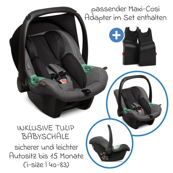 ABC Design 3in1 Kinderwagen-Set Vicon 4 Air - inkl. Babywanne, Autositz Tulip, Sportsitz und XXL Zubehörpaket - Asphalt