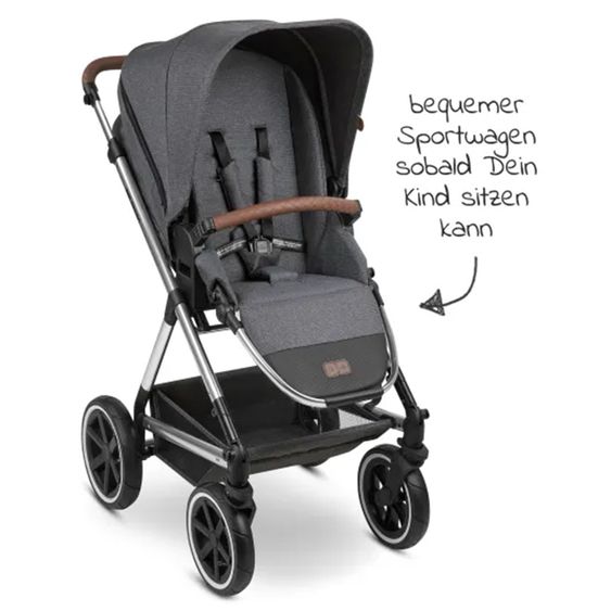 ABC Design 3in1 Kinderwagen-Set Vicon 4 Air - inkl. Babywanne, Autositz Tulip, Sportsitz und XXL Zubehörpaket - Asphalt