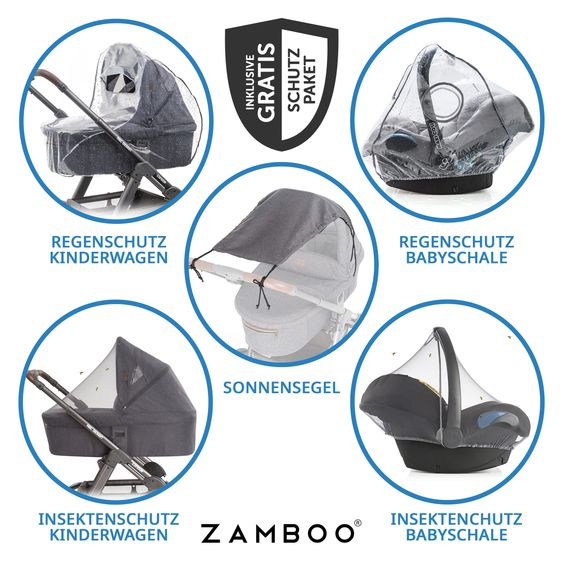 ABC Design 3in1 Kinderwagen-Set Vicon 4 Air - inkl. Babywanne, Autositz Tulip, Sportsitz und XXL Zubehörpaket - Asphalt