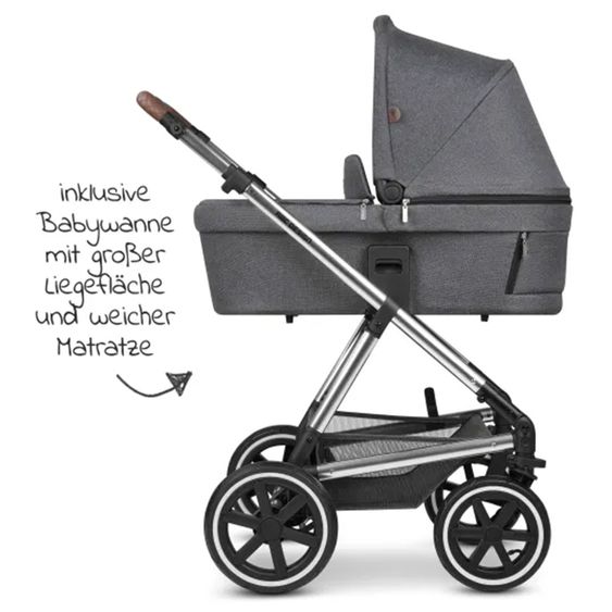 ABC Design 3in1 Kinderwagen-Set Vicon 4 Air - inkl. Babywanne, Autositz Tulip, Sportsitz und XXL Zubehörpaket - Asphalt